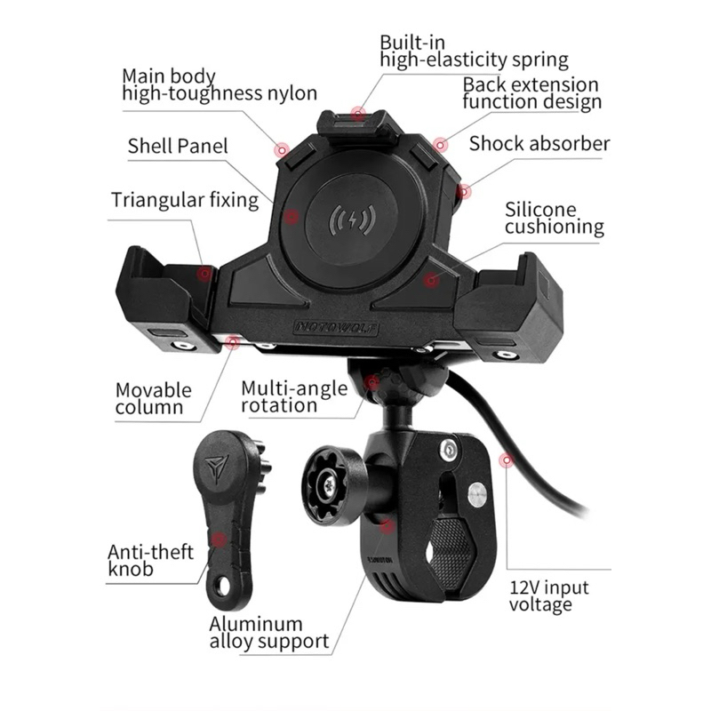 Motowolf Βάση Κινητού Μοτοσυκλέτας με Ενσωματωμένη Bάση για Action Camera