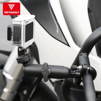 Motowolf Βάση Αλουμινίου για Action Camera/GoPro για Βάση Καθρέπτη Μοτοσυκλέτας 360 Μοιρών