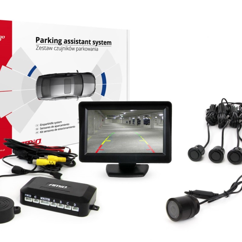 ΣΥΣΤΗΜΑ ΠΑΡΚΑΡΙΣΜΑΤΟΣ 12V ΜΕ 4 ΑΙΣΘΗΤΗΡΕΣ ΤΥΠΟΥ GOLD (ΜΑΥΡΟ) 18mm ΚΑΜΕΡΑ HD-301 ΚΑΙ ΟΘΟΝΗ TFT01 AMIO - 1 ΤΕΜ.
