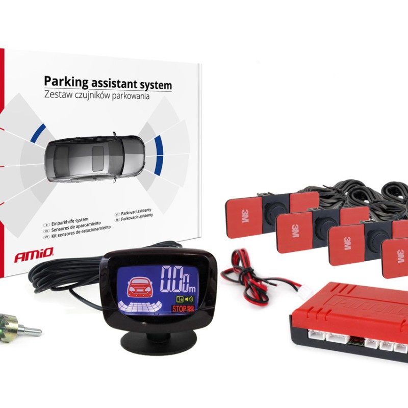 ΣΥΣΤΗΜΑ ΠΑΡΚΑΡΙΣΜΑΤΟΣ 12V ΜΕ 4 ΑΙΣΘΗΤΗΡΕΣ ΣΕ ΒΑΣΗ (ΜΑΥΡΟ) 16,5mm ΚΑΙ ΟΘΟΝΗ LED-GRAPH AMIO