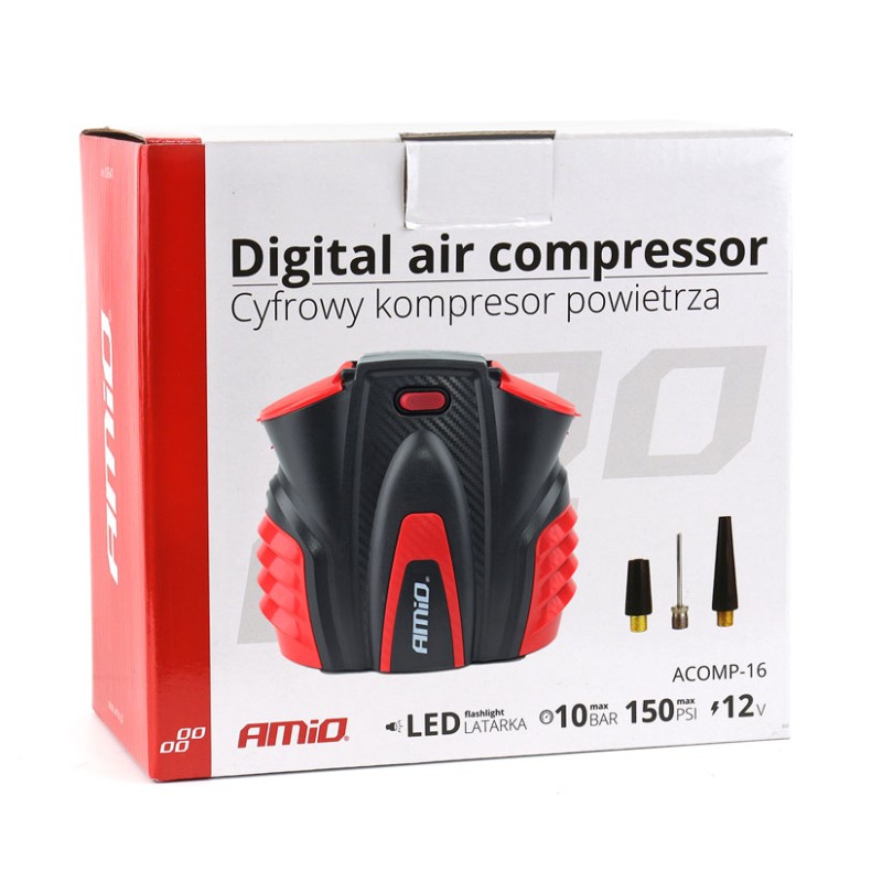 ΚΟΜΠΡΕΣΕΡ ΑΕΡΑ 12V 10bar/150psi ΜΕ 3 ΑΝΤΑΠΤΟΡΕΣ ΚΑΙ ΨΗΦΙΑΚΗ ΕΝΔΕΙΞΗ ACOMP-16 AMIO