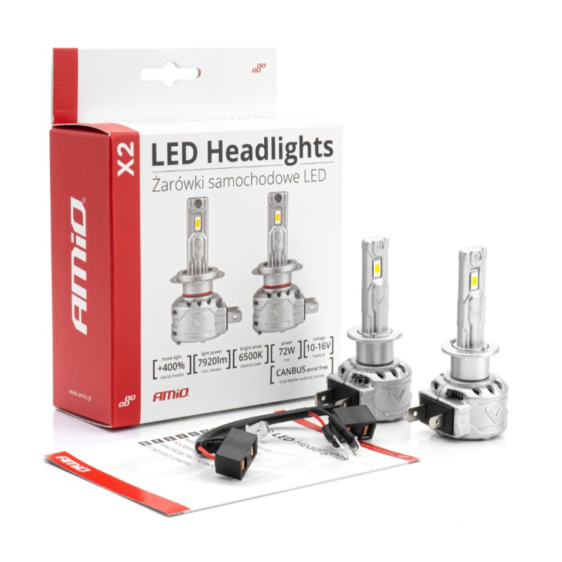 ΛΑΜΠΕΣ H1 LED CAN BUS  X2 SERIES ΜΕ ΑΝΕΜΙΣΤΗΡΑΚΙ H1 10-16V 72W 6.500K 7.920lm +400% ΑMiO - 2 TEM.