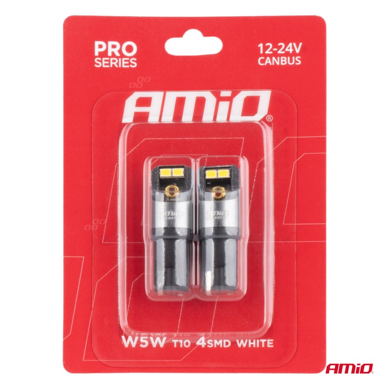 ΛΑΜΠΑΚΙΑ T10 W5W 12/24V 6.000K 4xSMD LED CAN-BUS ΛΕΥΚΟ 2016 PRO SERIES AMIO - 2 Τεμ.