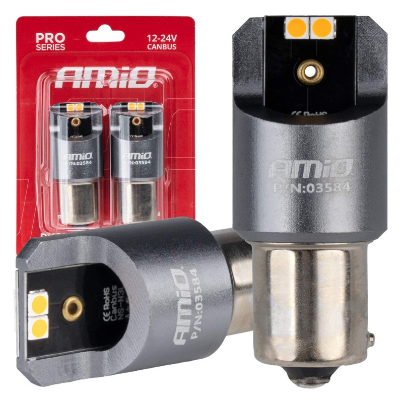 ΛΑΜΠΕΣ LED CAN-BUS PΥ21W BAU15S 12/24V 6.000K 4xSMD ΠΟΡΤΟΚΑΛΙ PRO SERIES AMIO - 2 ΤΕΜ.