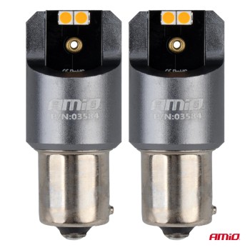 ΛΑΜΠΕΣ LED CAN-BUS PΥ21W BAU15S 12/24V 6.000K 4xSMD ΠΟΡΤΟΚΑΛΙ PRO SERIES AMIO - 2 ΤΕΜ.