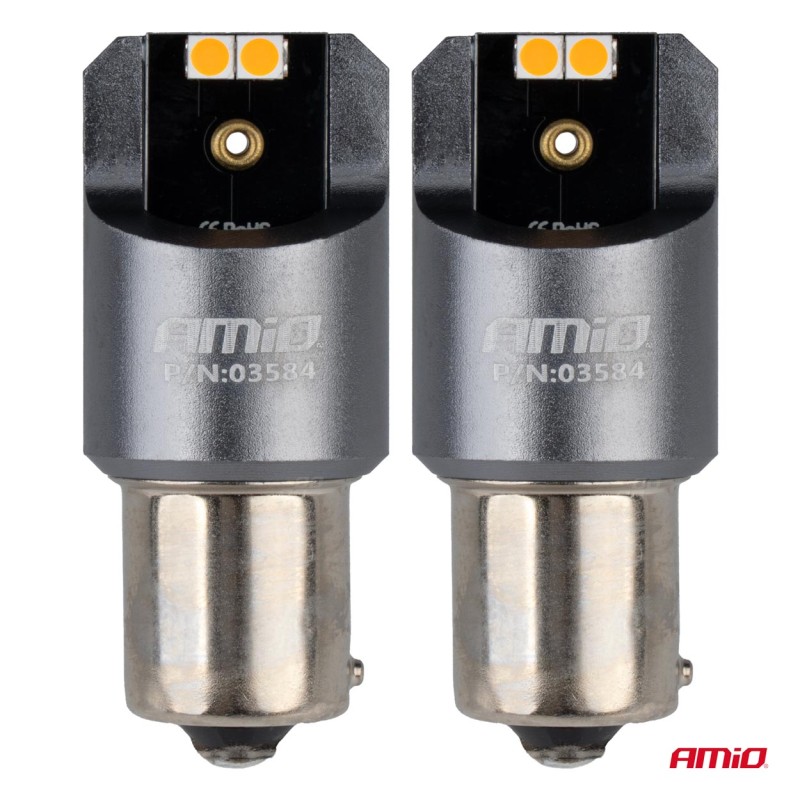 ΛΑΜΠΕΣ LED CAN-BUS PΥ21W BAU15S 12/24V 6.000K 4xSMD ΠΟΡΤΟΚΑΛΙ PRO SERIES AMIO - 2 ΤΕΜ.