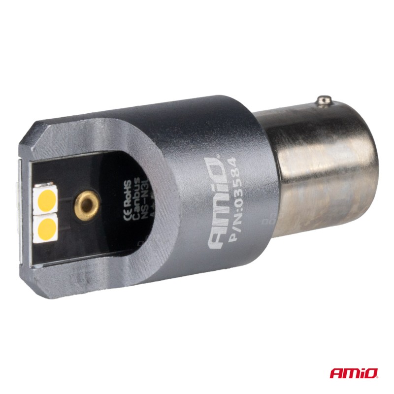 ΛΑΜΠΕΣ LED CAN-BUS PΥ21W BAU15S 12/24V 6.000K 4xSMD ΠΟΡΤΟΚΑΛΙ PRO SERIES AMIO - 2 ΤΕΜ.