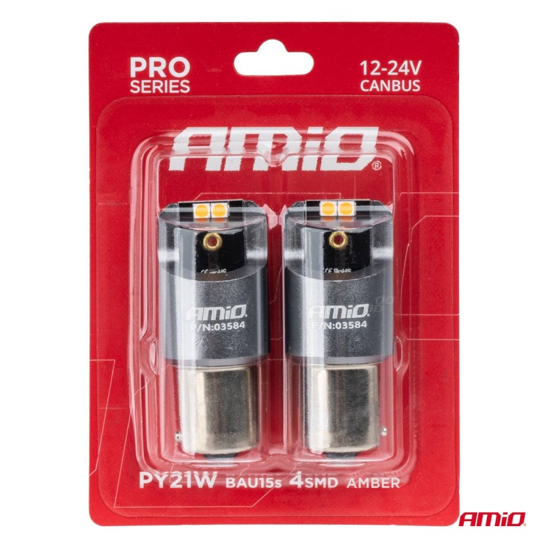 ΛΑΜΠΕΣ LED CAN-BUS PΥ21W BAU15S 12/24V 6.000K 4xSMD ΠΟΡΤΟΚΑΛΙ PRO SERIES AMIO - 2 ΤΕΜ.