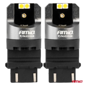 ΛΑΜΠΕΣ P27/7W 12/24V 6.000K 4SMD LED CAN-BUS ΛΕΥΚΑ PRO SERIES AMIO - 2 ΤΕΜ.