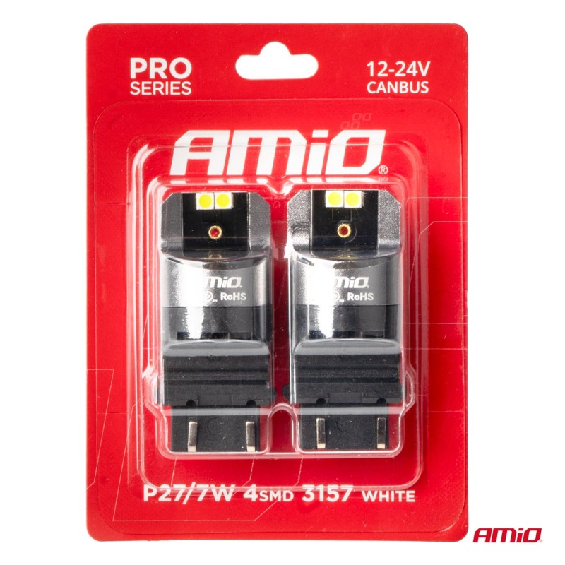ΛΑΜΠΕΣ P27/7W 12/24V 6.000K 4SMD LED CAN-BUS ΛΕΥΚΑ PRO SERIES AMIO - 2 ΤΕΜ.