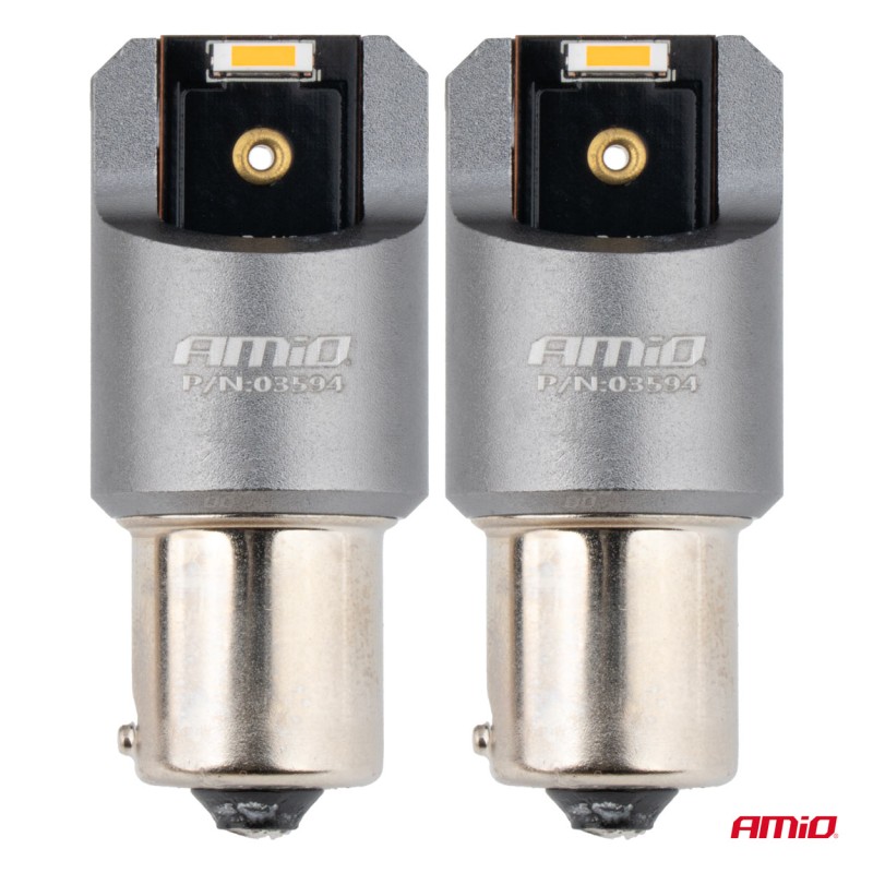 ΛΑΜΠΑΚΙΑ PY21W BAU15s 12/24V 6.000K 2xSMD LED FULL CAN-BUS ΠΟΡΤΟΚΑΛΙ PRO SERIES AMIO - 2 Τεμ.