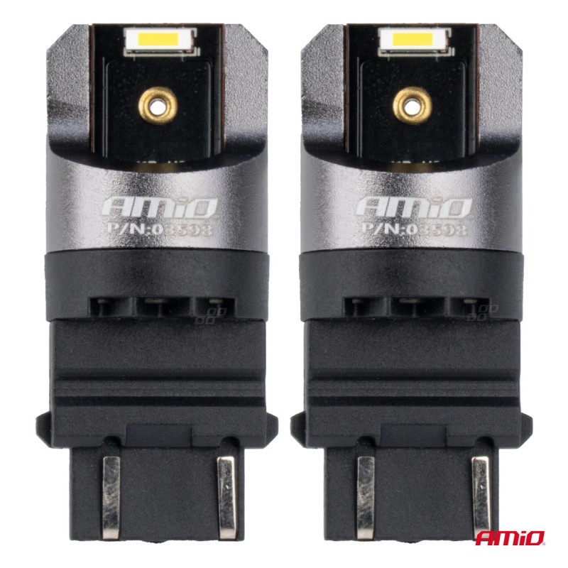 ΛΑΜΠΑΚΙΑ P27/7W 3157 12/24V 6.000K 2xSMD LED FULL CAN-BUS ΛΕΥΚΟ PRO SERIES AMIO - 2 Τεμ.