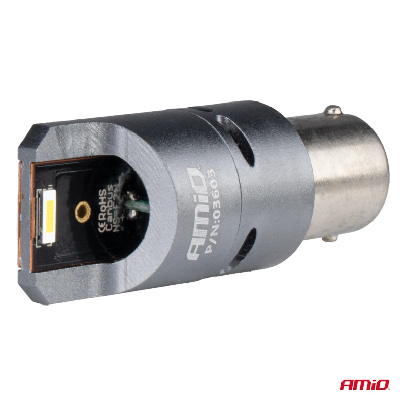 ΛΑΜΠΕΣ P21W BA15S 12/24V 6.000K 2xSMD LED FULL CAN-BUS (ΜΕ ΑΝΕΜΙΣΤΗΡΑΚΙ) ΛΕΥΚΟ PRO SERIES AMIO - 2 ΤΕΜ.