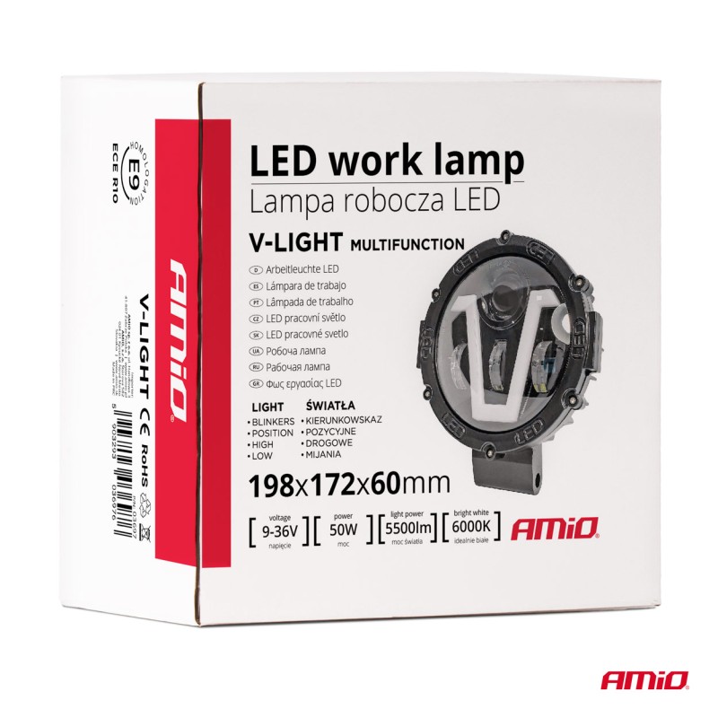 ΠΡΟΒΟΛΕΑΣ ΕΡΓΑΣΙΑΣ ΣΤΡΟΓΓΥΛΟΣ V-LIGHT 5.500lm 9>36V 60W 6.000K Φ198x172x60mm 4 ΧΡΗΣΕΩΝ ΑΜΙΟ - 1 ΤΕΜ.