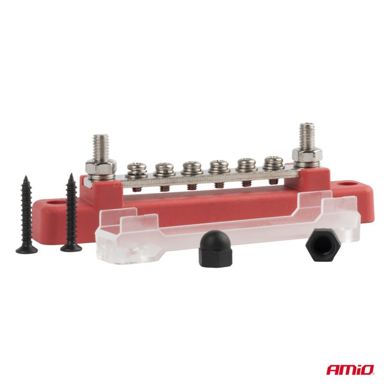 ΜΠΑΡΑ ΚΑΛΩΔΙΩΝ / ΤΕΡΜΑΤΙΚΟ 6 ΘΕΣΕΩΝ max 48V​ ΚΟΚΚΙΝΟ AMIO - 1 Τεμ.