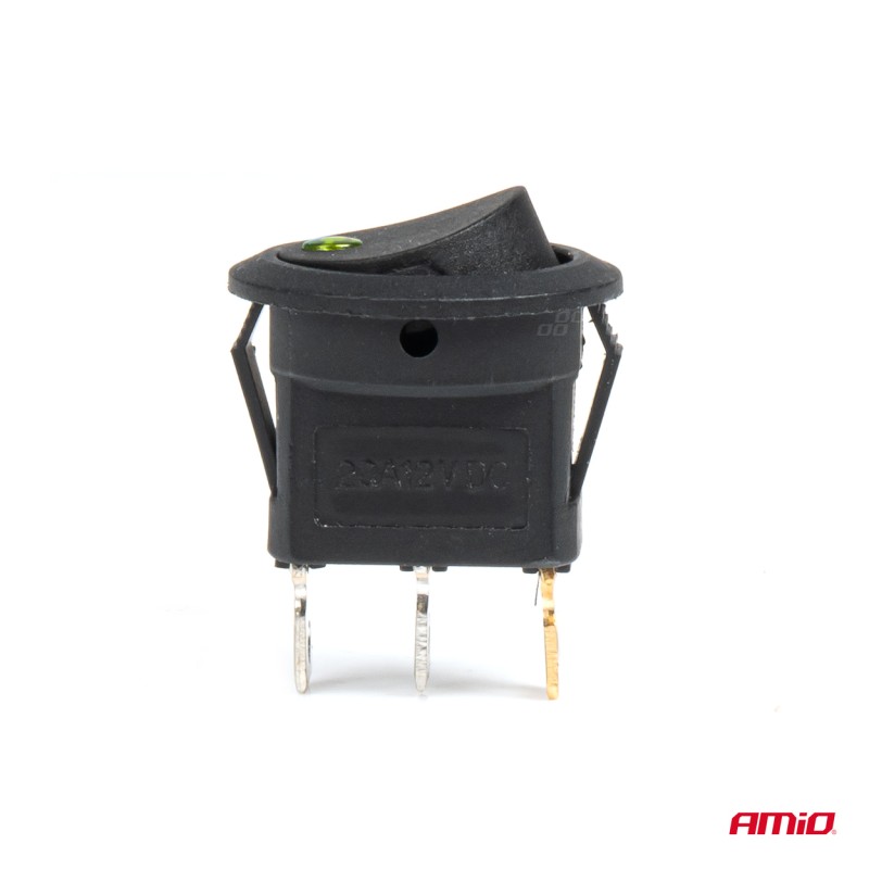 ΔΙΑΚΟΠΤΗΣ 12V ON/OFF ΣΤΡΟΓΓΥΛΟΣ ΜΕ 3 ΕΠΑΦΕΣ ΠΡΑΣΙΝΟΣ LED  AMIO - 1 τεμ.