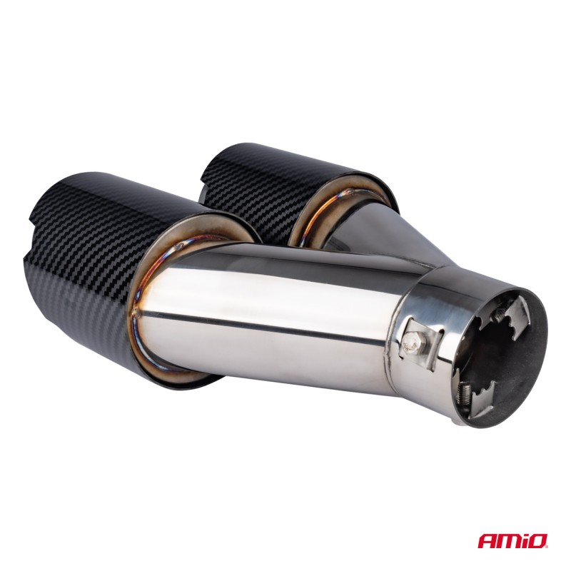 ΑΚΡΟ (ΜΠΟΥΚΑ) ΕΞΑΤΜΙΣΗΣ ΔΙΠΛΗ ΑΠΟΛΗΞΗ MT-029 LEFT AKR ΧΡΩΜΙΟ/CARBON Φ32-52 165x(76X2)mm AMIO - 1 τεμ.