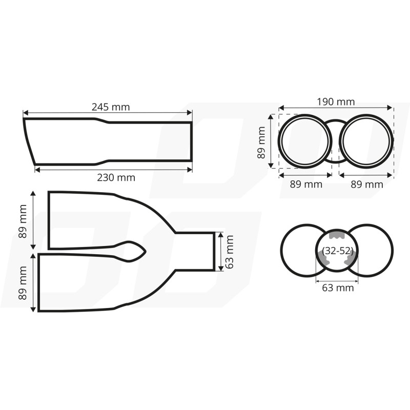ΑΚΡΟ (ΜΠΟΥΚΑ) ΕΞΑΤΜΙΣΗΣ ΔΙΠΛΗ ΑΠΟΛΗΞΗ MT-029C RIGHT AKR ΧΡΩΜΙΟ/CARBON Φ32-52 245x(89χ2)mm AMIO - 1 τεμ.