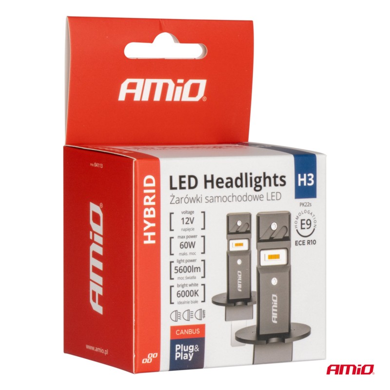 ΛΑΜΠΕΣ LED H3 12V 60W 6.000K 5.600lm +400% LED CAN-BUS HYBRID SERIES AMIO - 2 ΤΕΜ.