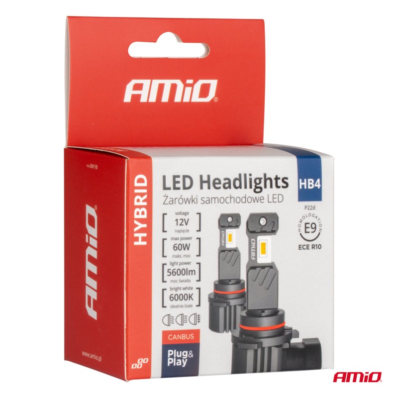 ΛΑΜΠΕΣ LED HΒ4 9006 12V 60W 6.000K 5.600lm +400% LED CAN-BUS HYBRID SERIES AMIO - 2 ΤΕΜ.