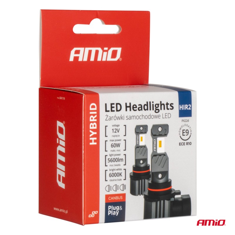 ΛΑΜΠΕΣ LED HIR2 12V 60W 6.000K 5.600lm +400% LED CAN-BUS HYBRID SERIES AMIO - 2 ΤΕΜ.
