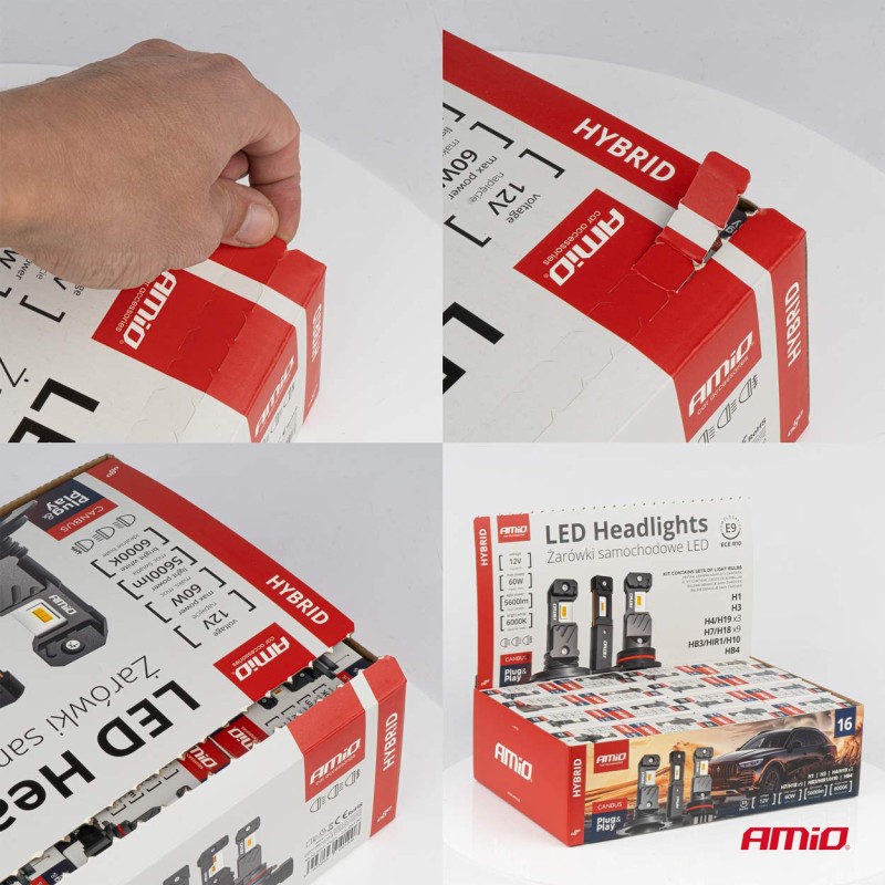 ΛΑΜΠΕΣ LED H1/H3/H4(x3)/H7(x9)/HB3/HB4 12V 60W 6.000K 5.600lm LED CAN-BUS HYBRID SERIES AMIO - ΣΕΤ 16 ΤΕΜ.