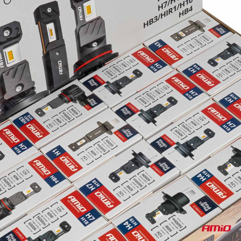 ΛΑΜΠΕΣ LED H1/H3/H4(x3)/H7(x9)/HB3/HB4 12V 60W 6.000K 5.600lm LED CAN-BUS HYBRID SERIES AMIO - ΣΕΤ 16 ΤΕΜ.