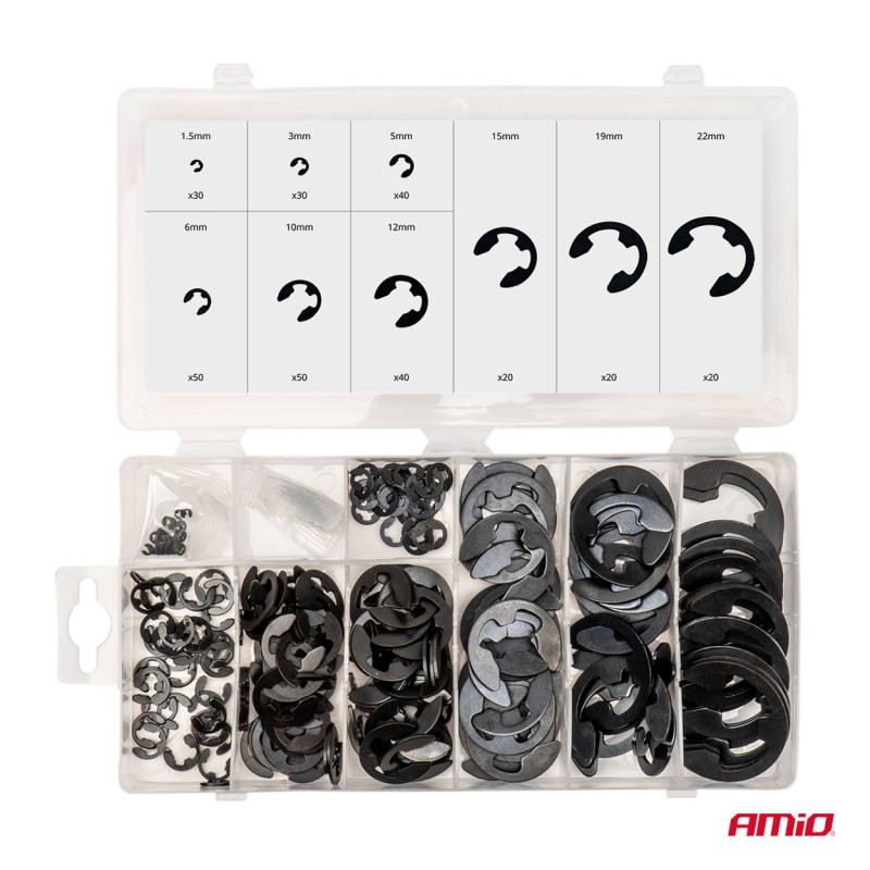 ΚΛΙΠΣ/ΑΣΦΑΛΕΙΕΣ ΕΞΩΤΕΡΙΚΕΣ E-CLIP ΜΕΤΑΛΛΙΚΑ ΣΕΤ ΔΙΑΦΟΡΑ ΜΕΓΕΘΗ AMIO - 300 τεμ.