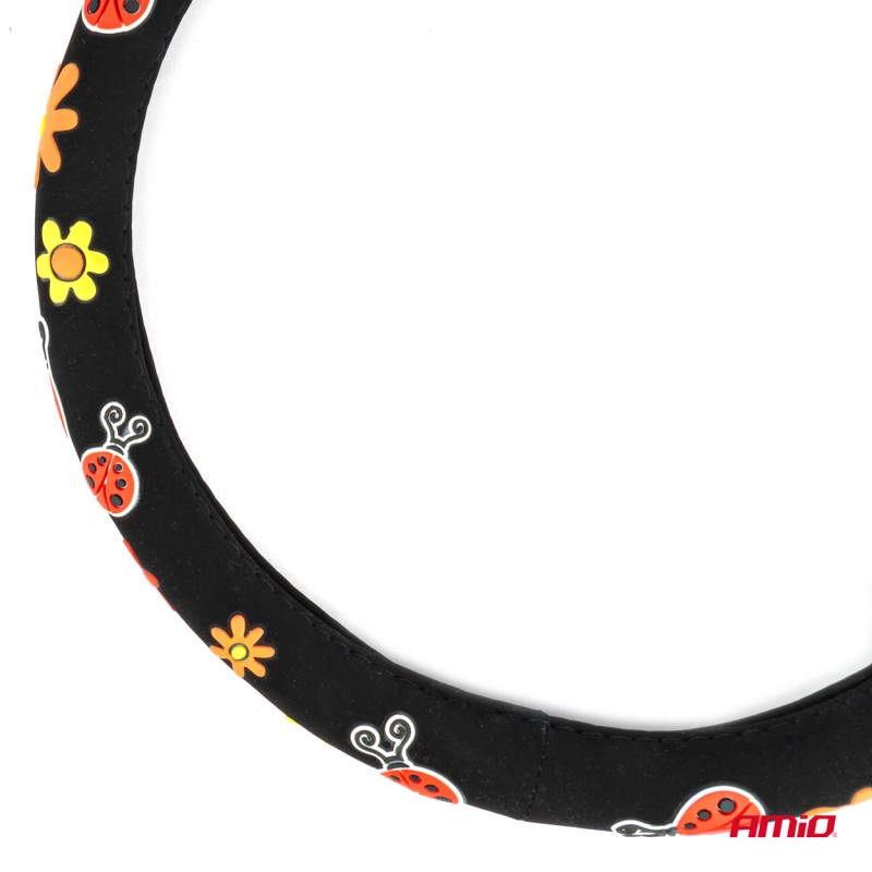 ΚΑΛΥΜΜΑ ΤΙΜΟΝΙΟΥ SWC-58 (M) 37>39cm ΜΑΥΡΟ ΜΕ ΣΧΕΔΙΟ ΠΟΛΥΧΡΩΑ ΛΟΥΛΟΥΔΙΑ & ΠΑΣΧΑΛΙΤΣΕΣ AMIO - 1 ΤΕΜ.