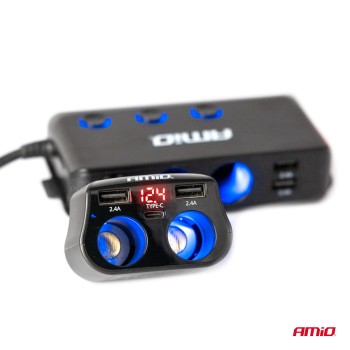 ΑΝΤΑΠΤΟΡΑΣ ΑΝΑΠΤΗΡΑ ΔΙΠΛΟΣ 12/24V ΜΕ ΒΟΛΤΟΜΕΤΡΟ ΜΕ 3 ΘΥΡΕΣ USB AMIO - 1 Τεμ.