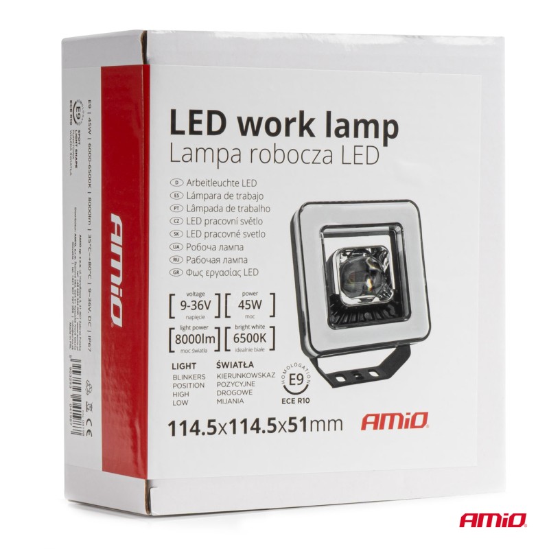 ΠΡΟΒΟΛΕΑΣ ΕΡΓΑΣΙΑΣ ΤΕΤΡΑΓΩΝΟΣ LED 45W 9-36V 8.000lm 6.500K AWL57 AMIO - 1 ΤΕΜ.