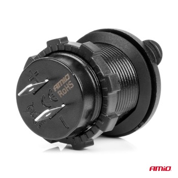 ΠΡΙΖΑ ΜΕ 2 ΘΥΡΕΣ USB ΚΑΙ ΚΑΠΑΚΙ ΜΑΥΡΗ 12/24V 3.1A ΑΔΙΑΒΡΟΧΗ ΜΕ ΜΠΛΕ LED ΦΩΣ ΕΝΔΕΙΞΗΣ  AMIO - 1 ΤΕΜ.