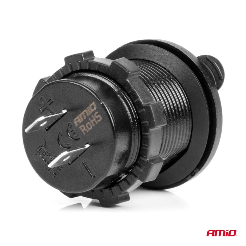 ΠΡΙΖΑ ΜΕ 2 ΘΥΡΕΣ USB ΚΑΙ ΚΑΠΑΚΙ ΜΑΥΡΗ 12/24V 3.1A ΑΔΙΑΒΡΟΧΗ ΜΕ ΜΠΛΕ LED ΦΩΣ ΕΝΔΕΙΞΗΣ  AMIO - 1 ΤΕΜ.