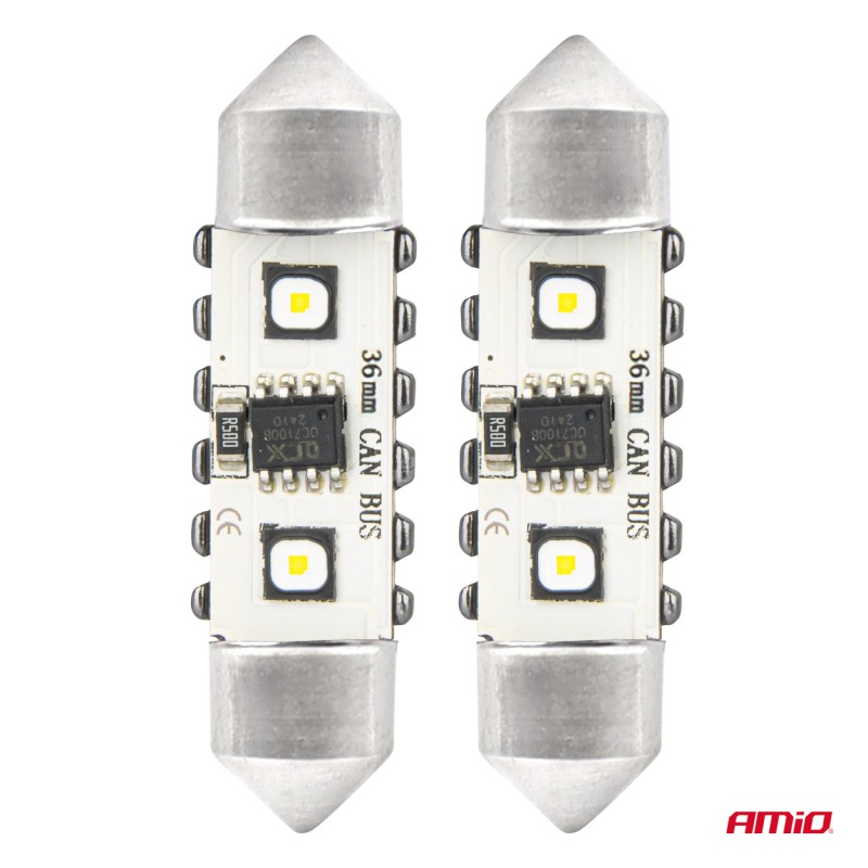ΛΑΜΠΑΚΙΑ ΠΛΑΦΟΝΙΕΡΑΣ 36mm 12/24V C5W 5500K 12xSMD 3838 CAN-BUS FESTOON (ΛΕΥΚΟ) ΑΜΙΟ - 2 ΤΕΜ.