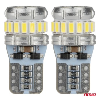 Amio - Λάμπα LED CANBUS T10 (W5W) 16SMD 3014 + 2SMD 3030 Λευκή 6000K 12V/24V για Φώτα Θέσης, Πινακίδας & Εσωτερικού - 2τεμ. (04260/AM)
