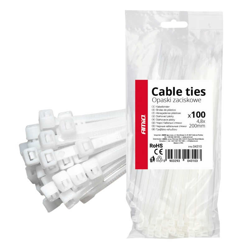 ΔΕΜΑΤΙΚΑ/ΔΕΤΙΚΑ ΚΑΛΩΔΙΩΝ TIE WRAP (ΤΑΙΡΑΠ) 4.8 x 200mm (ΛΕΥΚΟ)  ΑΜΙΟ - 100 ΤΕΜ.