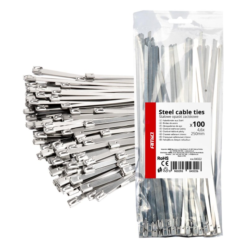 ΔΕΜΑΤΙΚΑ/ΔΕΤΙΚΑ ΚΑΛΩΔΙΩΝ TIE WRAP (ΤΑΙΡΑΠ) ΜΕΤΑΛΛΙΚΑ 4,6 x 250mm ΑΜΙΟ - 100 ΤΕΜ.