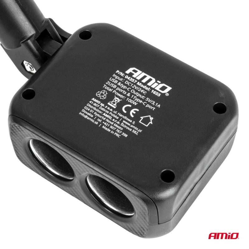 ΑΝΤΑΠΤΟΡΑΣ ΑΝΑΠΤΗΡΑ 12/24V 100W ΜΑΥΡΟΣ/2 ΘΕΣΕΙΣ/1xUSB-A+1xUSB-C/ΠΕΡΙΣΤΡΟΦΗ 180 ΜΟΙΡΩΝ ΑΜΙΟ - 1 ΤΕΜ.