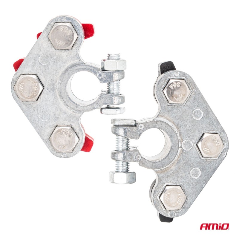 Amio - Πόλοι Μπαταρίας Αυτοκινήτου 800A Βαρέως Τύπου – Σετ (+/-), Επιψευδαργυρωμένες, Για 12/24V - 2 τεμ. (04391/AM)