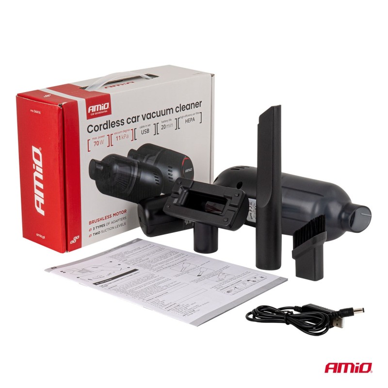 Amio - Ασύρματη Ηλεκτρική Σκούπα Αυτοκινήτου VC-08 70W 11 kPa BLDC με Φίλτρο HEPA – USB-C - 1 Τεμ. (04416/AM)