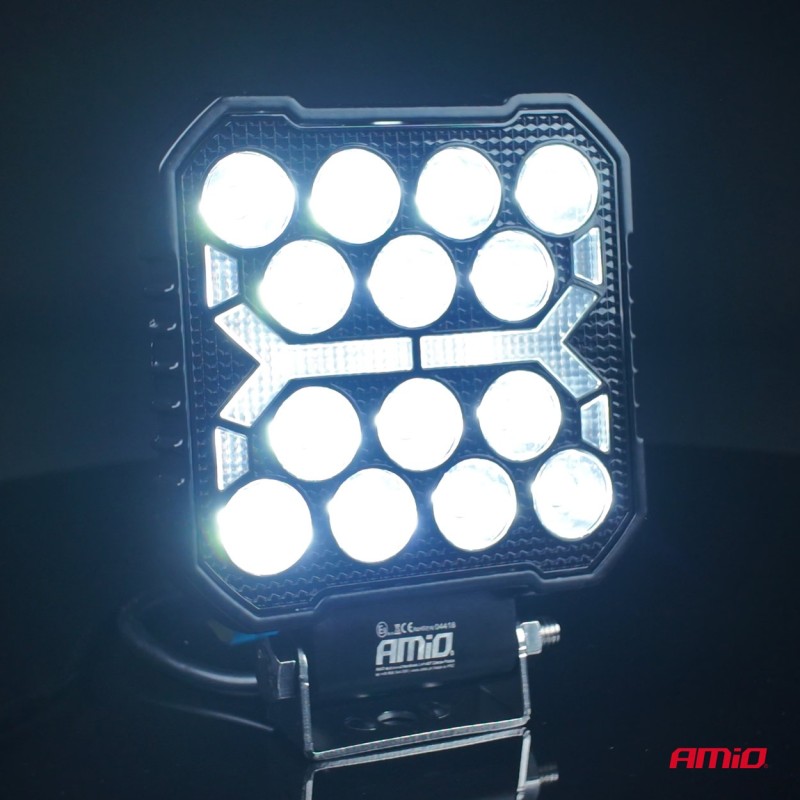 Amio - LED Λάμπα Εργασίας 42W 4200lm 6500K με Προειδοποιητικό Φως (Λευκό + Κίτρινο) – 9–36V Spot Αλουμινένια - 1 τεμ. - (04418/AM)