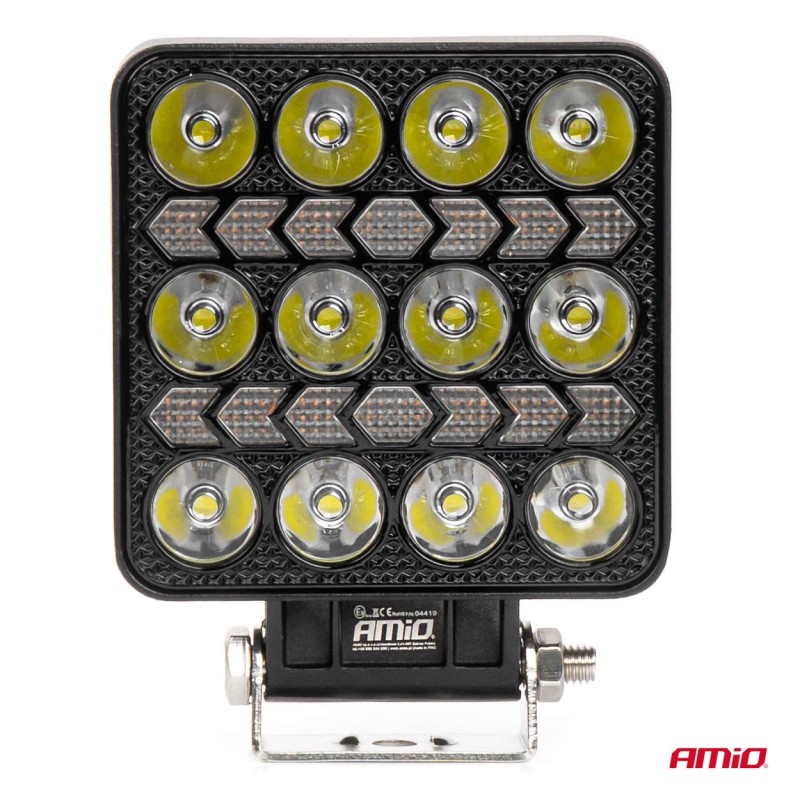 Amio - LED Λάμπα Εργασίας 36W 3600lm 6500K με Προειδοποιητικό Φως – 9–36V (Λευκό + Κίτρινο) Spot Αλουμινένια - 1 τεμ. - (04419/AM)