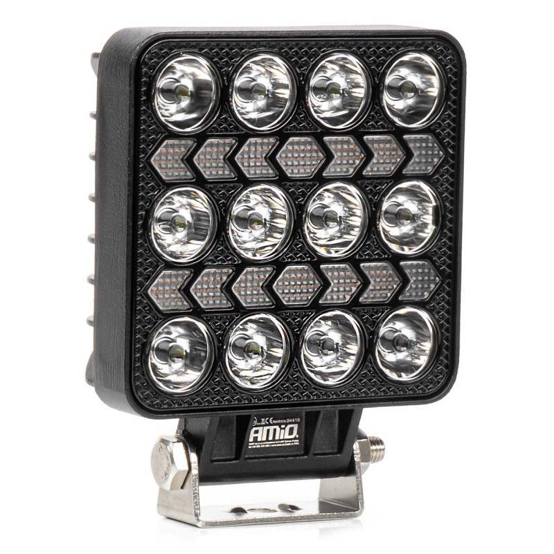 Amio - LED Λάμπα Εργασίας 36W 3600lm 6500K με Προειδοποιητικό Φως – 9–36V (Λευκό + Κίτρινο) Spot Αλουμινένια - 1 τεμ. - (04419/AM)