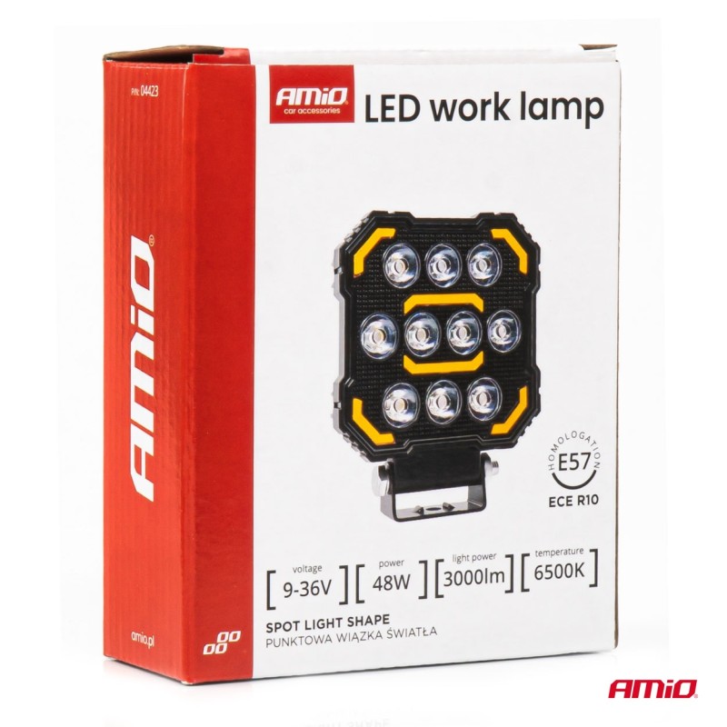 Amio - Προβολέας Εργασίας LED AWL79 SPOT 48W 3000lm 6500K με Λευκό + Κίτρινο φώς προειδοποίησης  9/36V - 1 τεμ. (04423/AM)