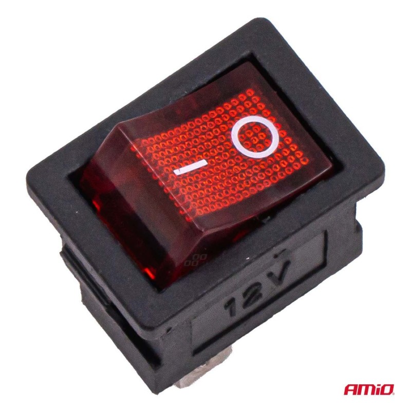 Amio - Διακόπτης Rocker 12/24V 20A με Κόκκινο Φωτισμό – Για Οχήματα & Βιομηχανικές Εφαρμογές - 1 τεμ. (04440/AM)
