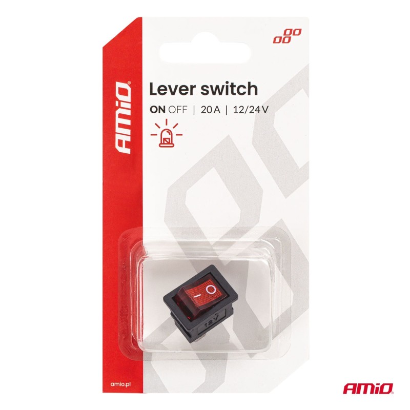 Amio - Διακόπτης Rocker 12/24V 20A με Κόκκινο Φωτισμό – Για Οχήματα & Βιομηχανικές Εφαρμογές - 1 τεμ. (04440/AM)