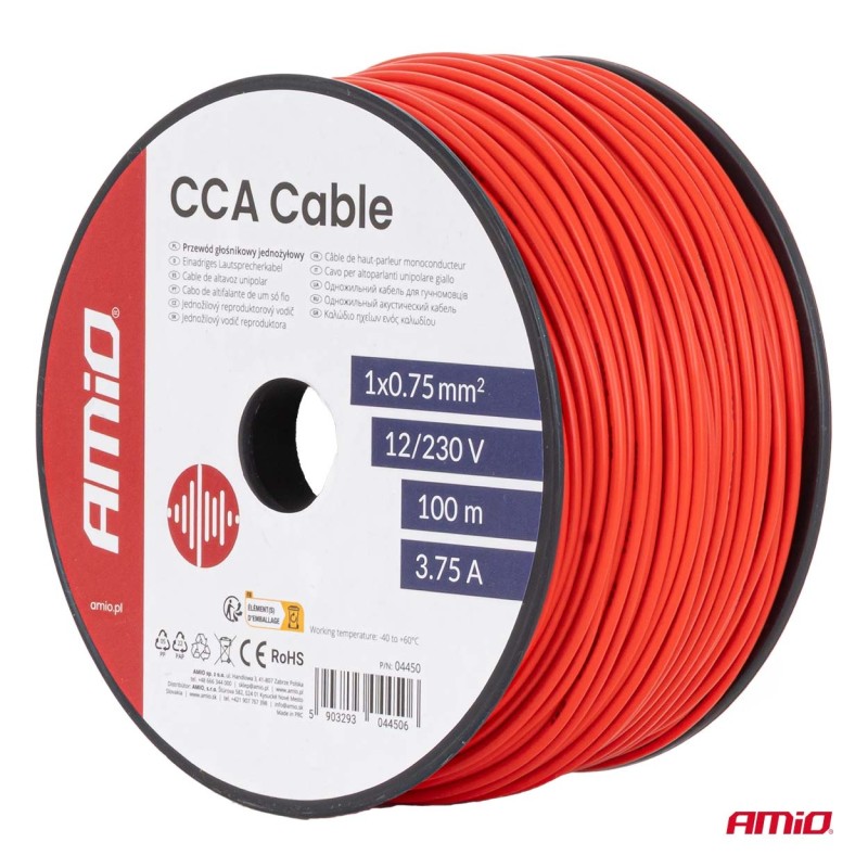 Amio - Μονόκλωνο Καλώδιο Εγκατάστασης CCA 1×0,75mm² 100m – 12/230V - 1 τεμ. (04450/AM)