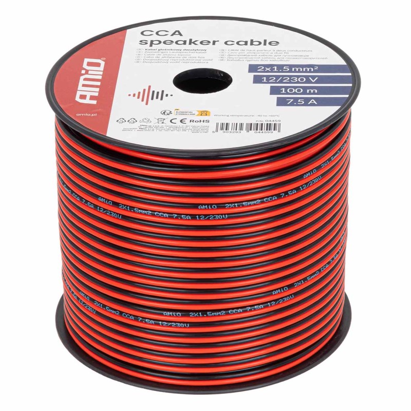 Amio - Δίδυμο Καλώδιο Ηχείων CCA 2×1,5mm² 100m - 1 τεμ. (04459/AM)