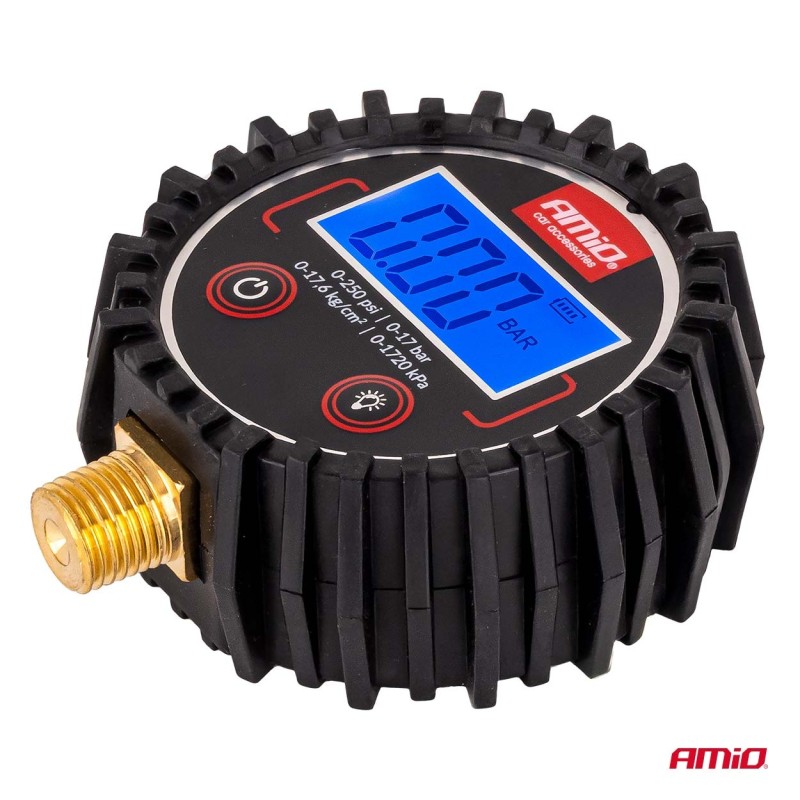 Amio - Ψηφιακό Μανόμετρο Πίεσης 17 bar με Λαστιχένια Προστασία - 1τεμ. (04463/AM)