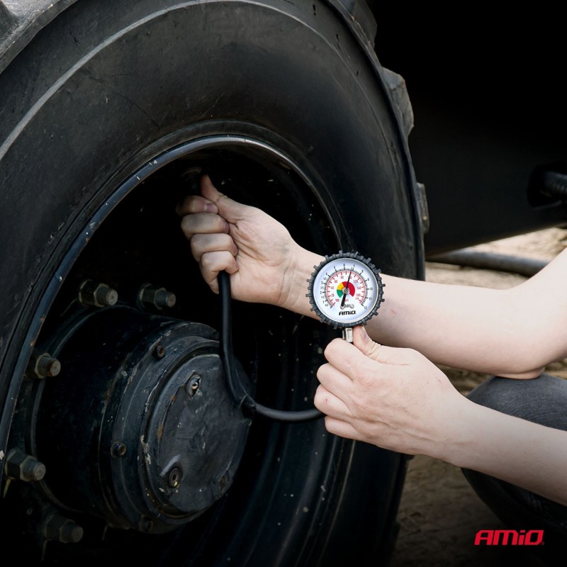 Amio - Επαγγελματικό μηχανικό μανόμετρο πίεσης ελαστικών 12 bar με εύκαμπτο σωλήνα 30cm Αναλογικό - 1 τεμ. (04468/AM)